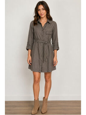 Lolë Organic Cotton Utility Shirt Dress Sz 4 Taupe EUC